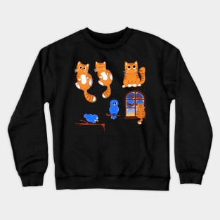 Ginger Cat and Blue Bird Stickers Crewneck Sweatshirt